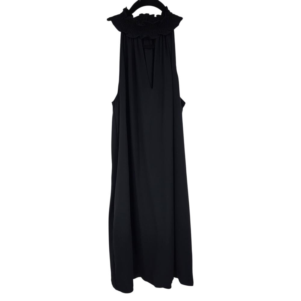 Amanda Uprichard Black Keyhole V-Neck Smocked Ruffle Halter Midi Dress Size M